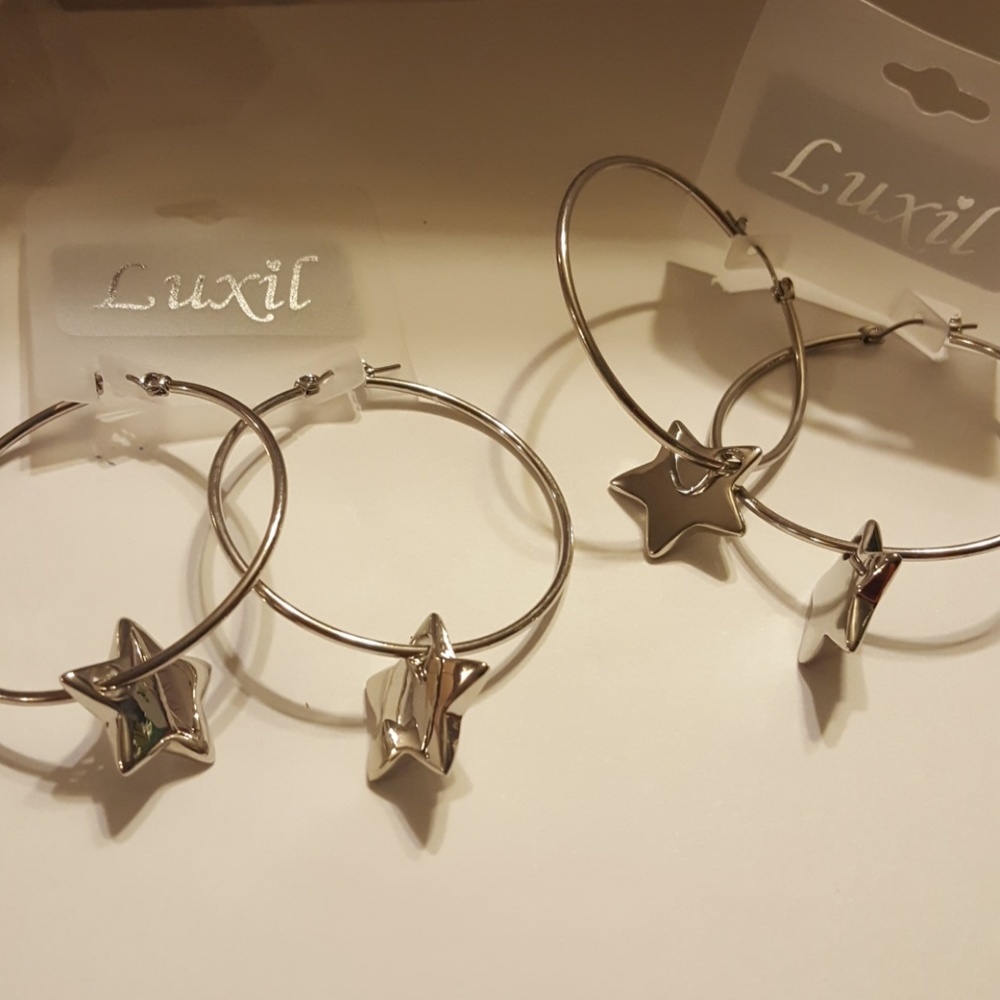 Large hoop dangling star earrings